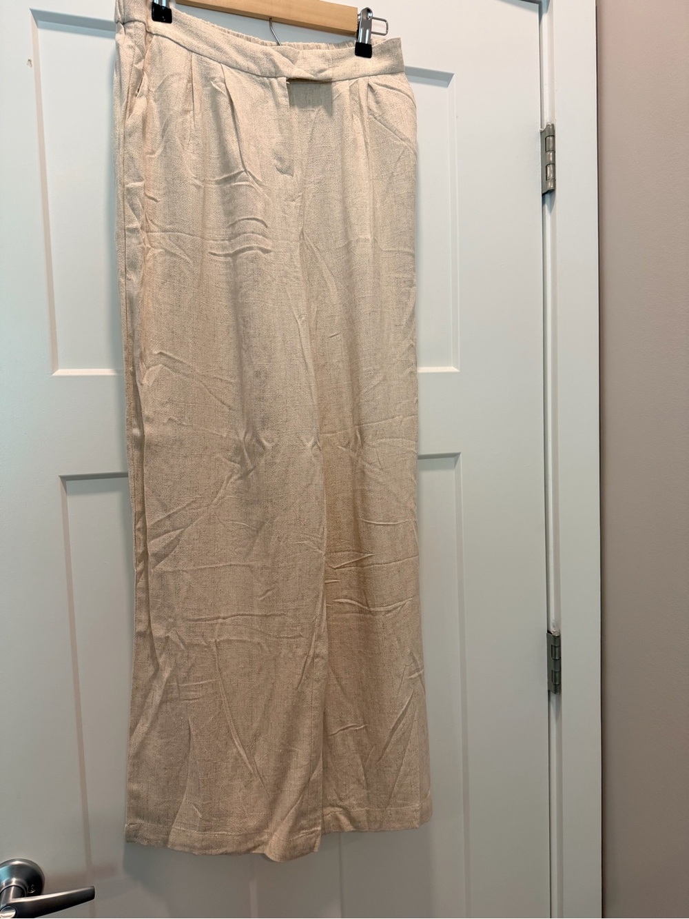 FORE Beige Linen Pleated Wide Leg Trousers Pants Size L